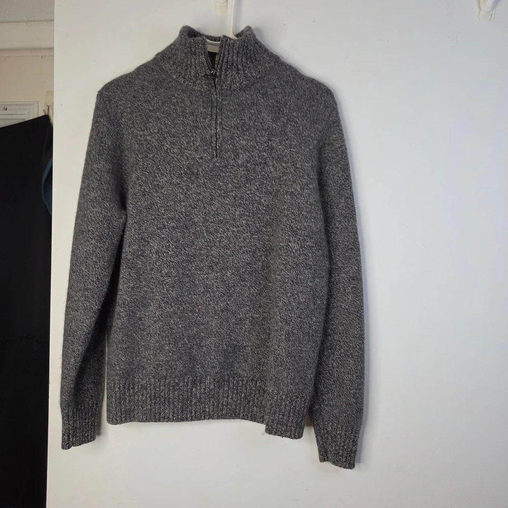 J. Crew Rugged Merino Wool Blend Quarter Zip Sweater Mens Large Marled Grey